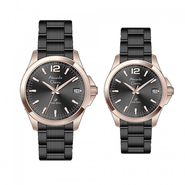 Alexandre Christie AC 1031 Rosegold Black Steel Couple